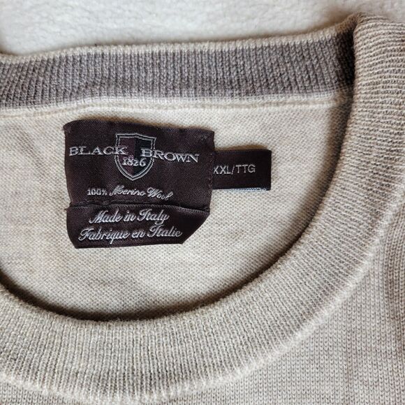 Black 1826 Brown Sweater Mens Beige Size XXL 100% Merino Wool Made Italy Winter - Picture 12 of 16